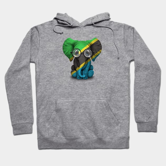 Baby Elephant with Glasses and Tanzanian Flag Hoodie by jeffbartels